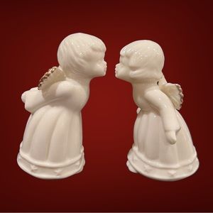 KISSING ANGELS Salt Pepper Shaker Set Ivory Gold Trim 4" Formalities Baum Bros